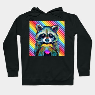 LGBTQ Rainbow Raccoon with Heart by Robert Phelps Hoodie